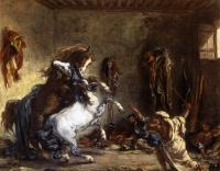 Delacroix, Eugene - Arab Horses Fighting in a Stable